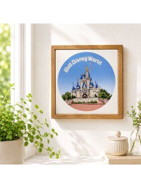 Walt Disney World Ceramic Tile Wall Art With Wooden Frame Vintage Home Decor 7"